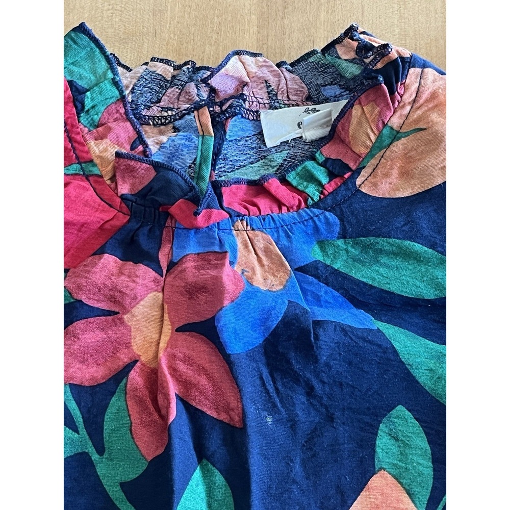 Entro Women's Floral Top Blouse Navy Blue Ruffle Sleep Sz S Small Summer - Picture 5 of 10